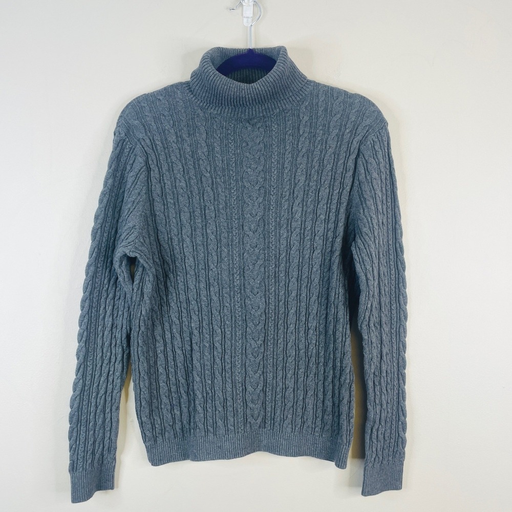 Lands End Cable Knit Turtleneck Sweater Womens Large Fisherman Cabin Preppy Chic